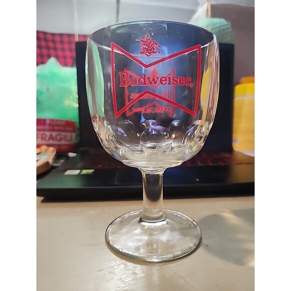 Vintage Budweiser Beer Goblet – Red Bowtie Logo Chalice Glass Barware - Picture 2 of 9
